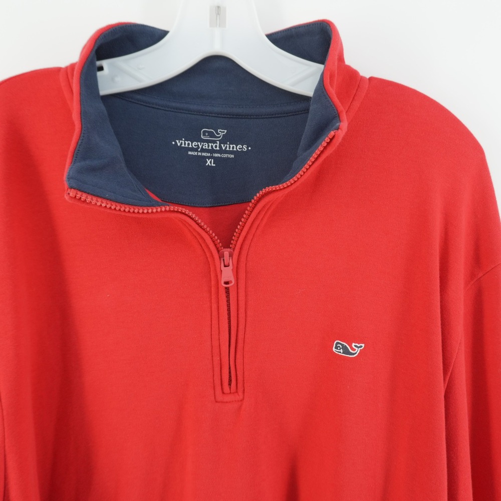 Vineyard Vines Quarter Zip Pullover Mens XL Red Cotton Whale Logo Mock Neck